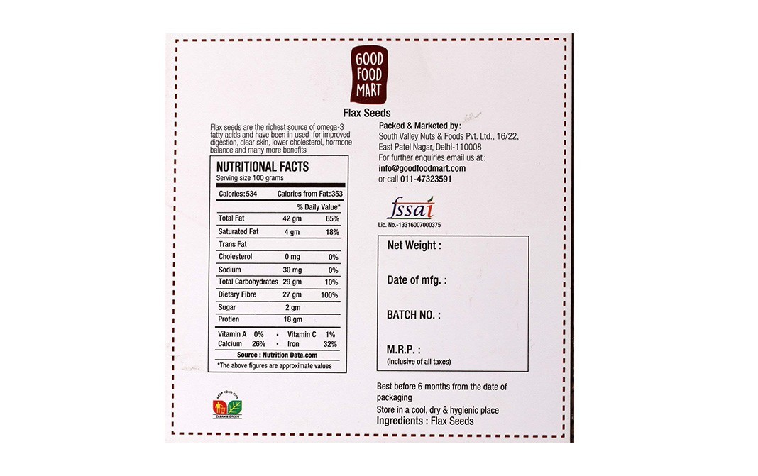 Good Food Mart Flax Seeds    Pack  650 grams